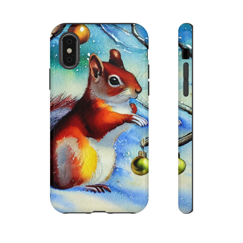 A Squirrel Decorates the Forest for Christmas - Impact Resistant Phone Case iPhone XS Glossy